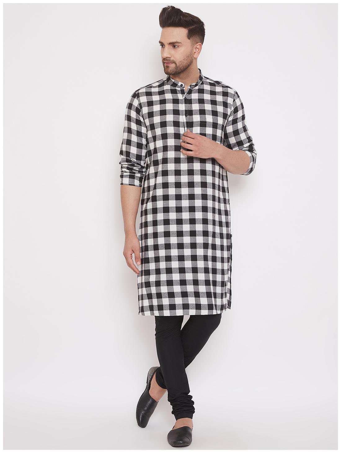 

EVEN Men White Black Regular Fit Kurta