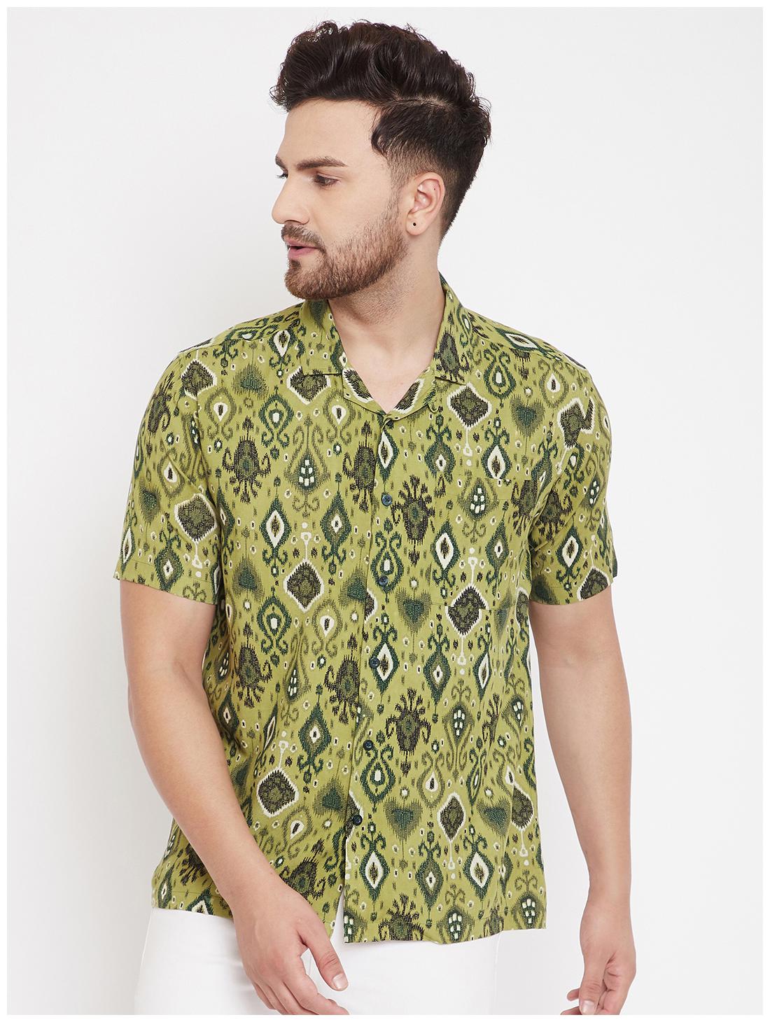 

EVEN Men Green Printed Slim Fit Casual Shirt