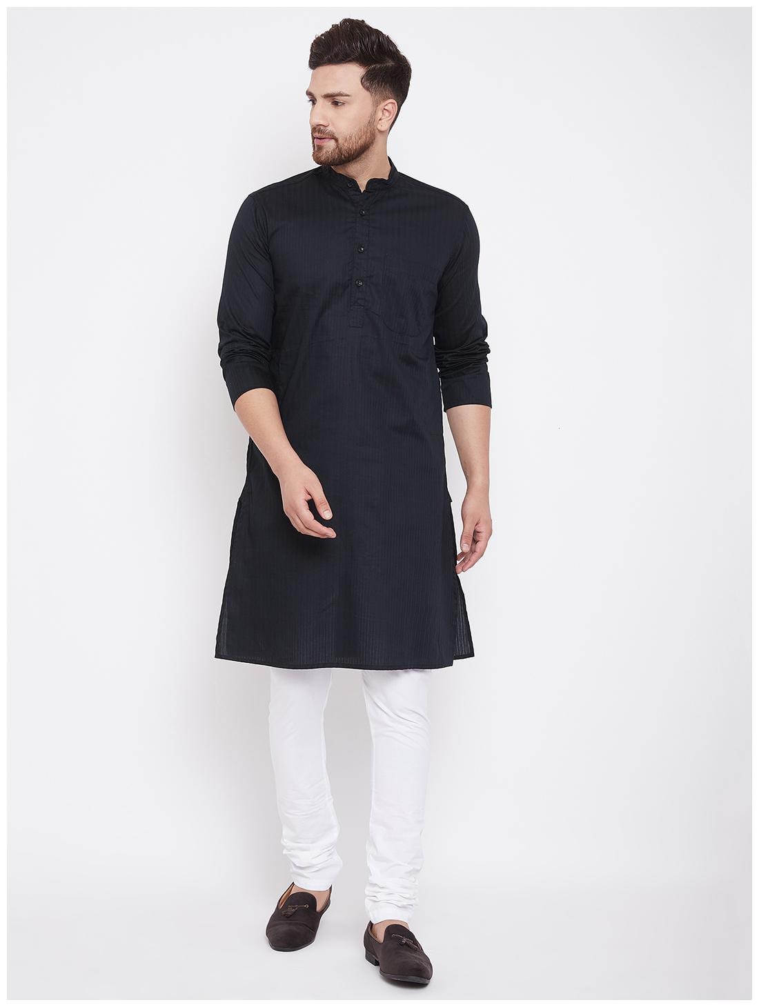 

Even Men Navy Blue Cotton Solid Kurta