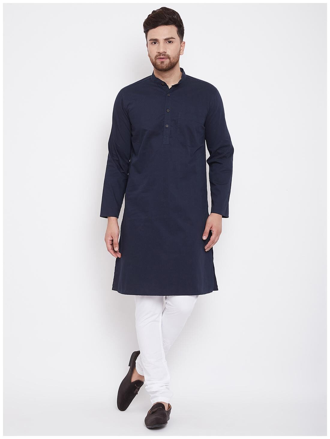

Even Men Navy Blue Cotton Solid Kurta