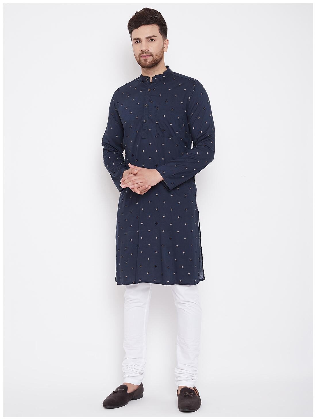 

Even Men Navy Blue Cotton Printed Kurta