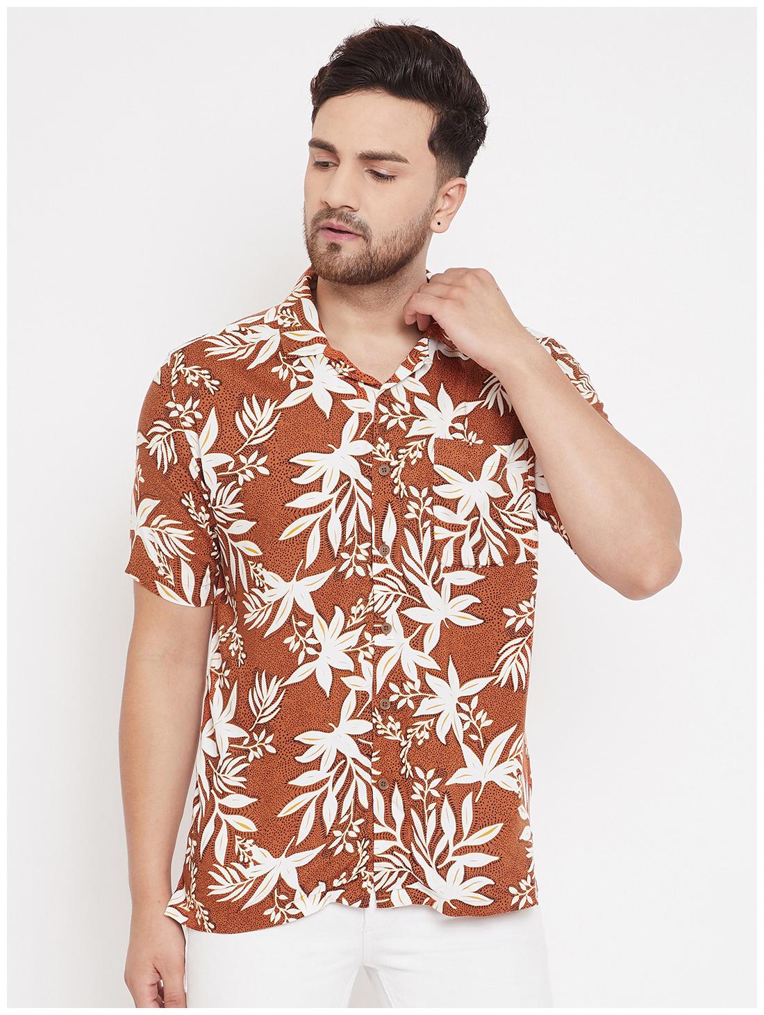 

EVEN Men Orange Printed Slim Fit Casual Shirt