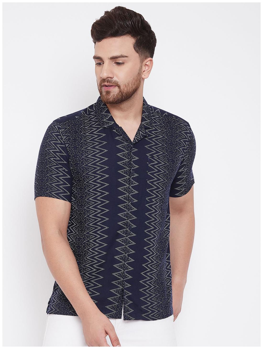 

EVEN Men Navy Blue Printed Slim Fit Casual Shirt