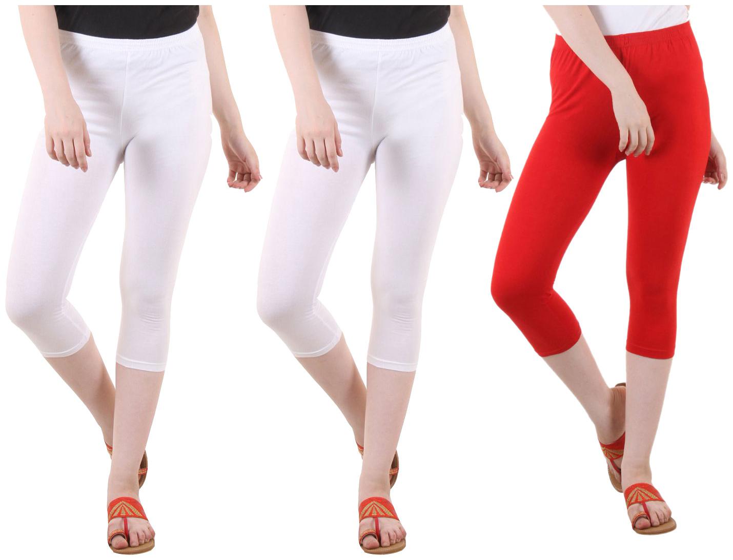 

EVEY Women Solid Regular capri - White Red