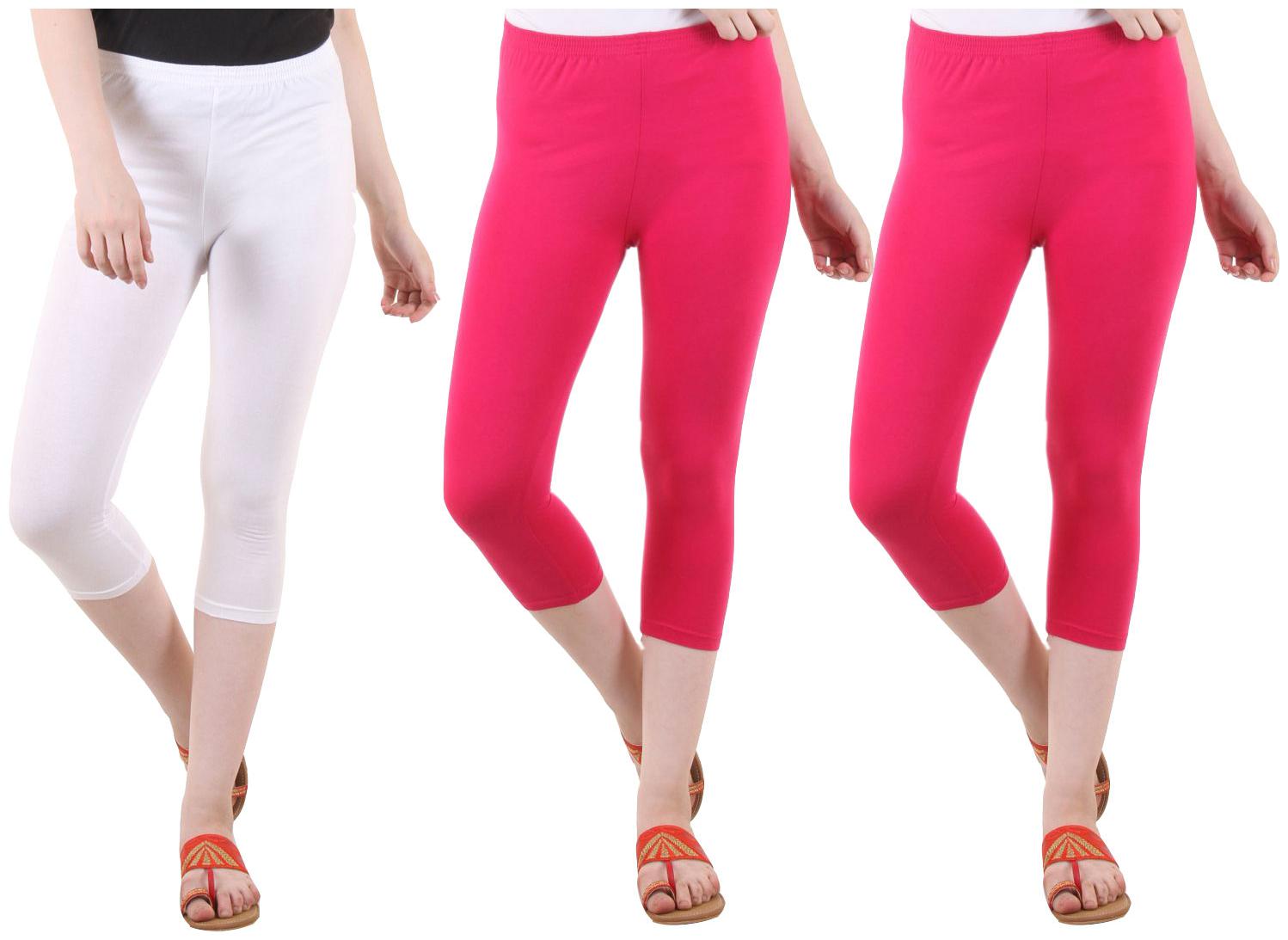 

EVEY Women Solid Regular capri - White Pink
