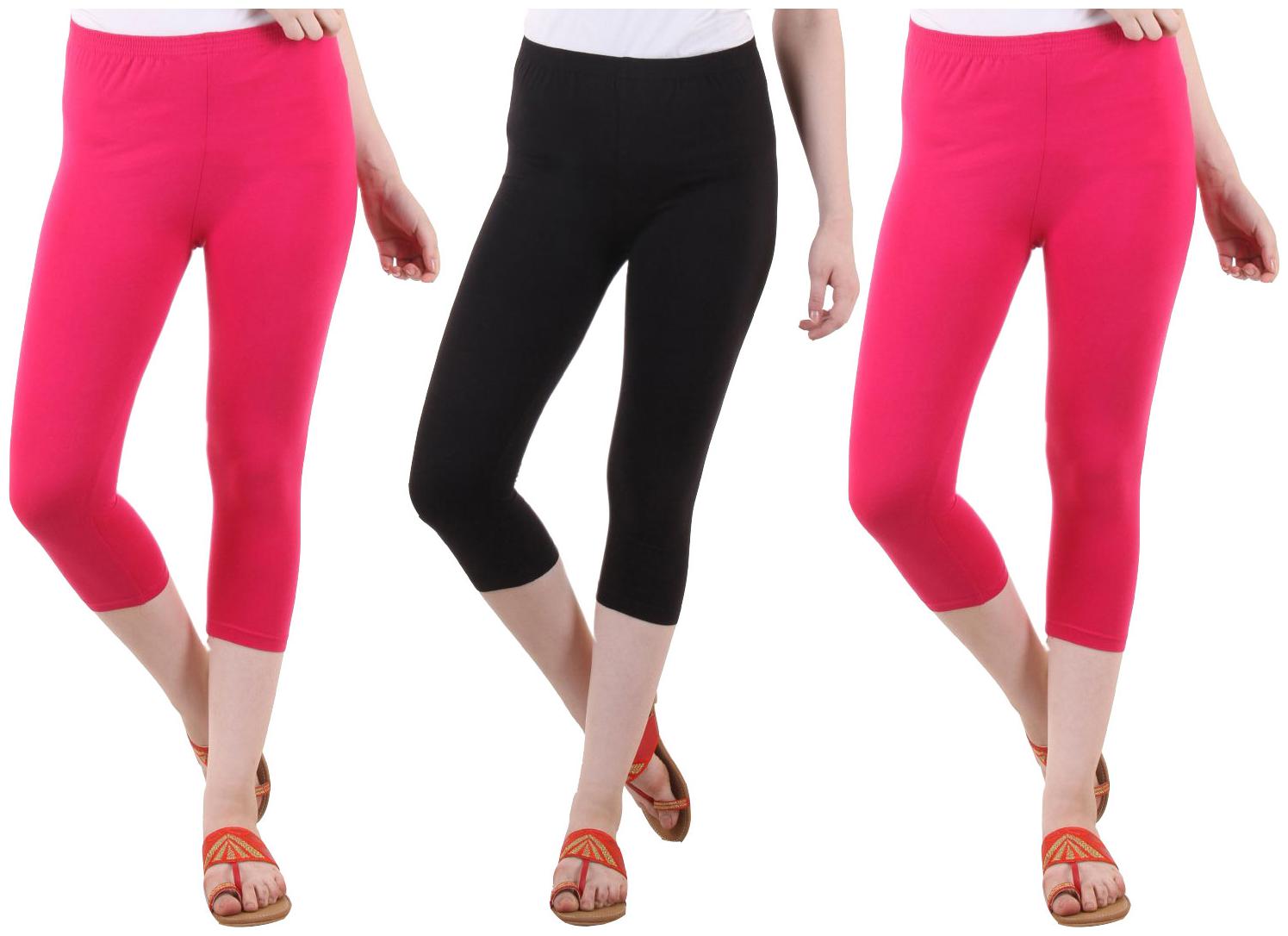

EVEY Women Solid Regular capri - Pink Black