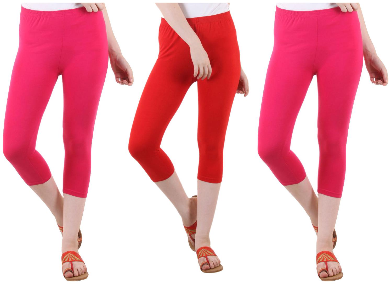 

EVEY Women Solid Regular capri - Pink Red