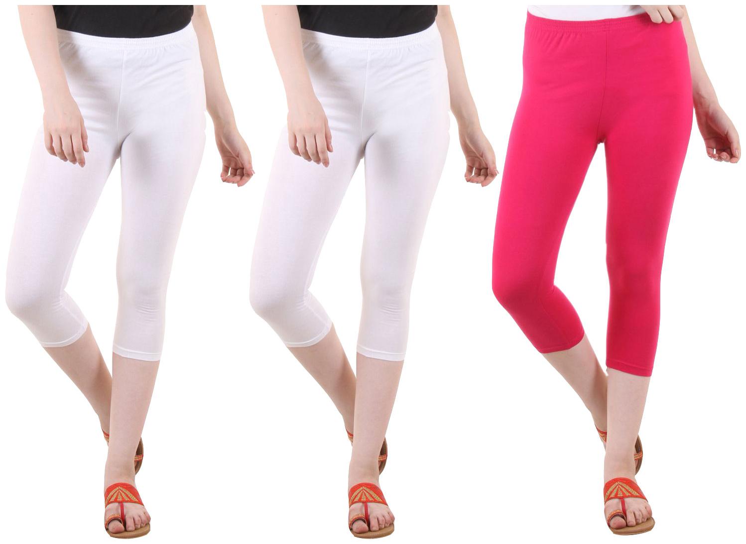 

EVEY Women Solid Regular capri - White Pink