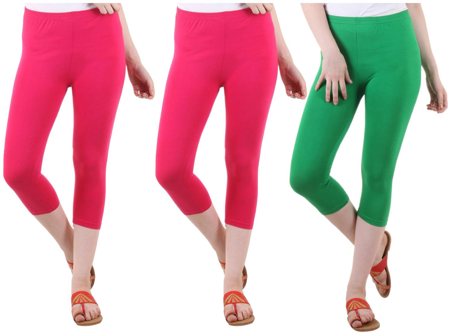 

EVEY Women Solid Regular capri - Pink Green