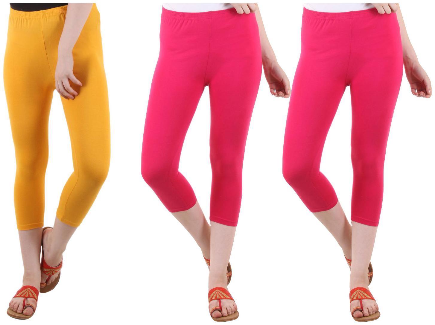 

EVEY Women Solid Regular capri - Yellow Pink