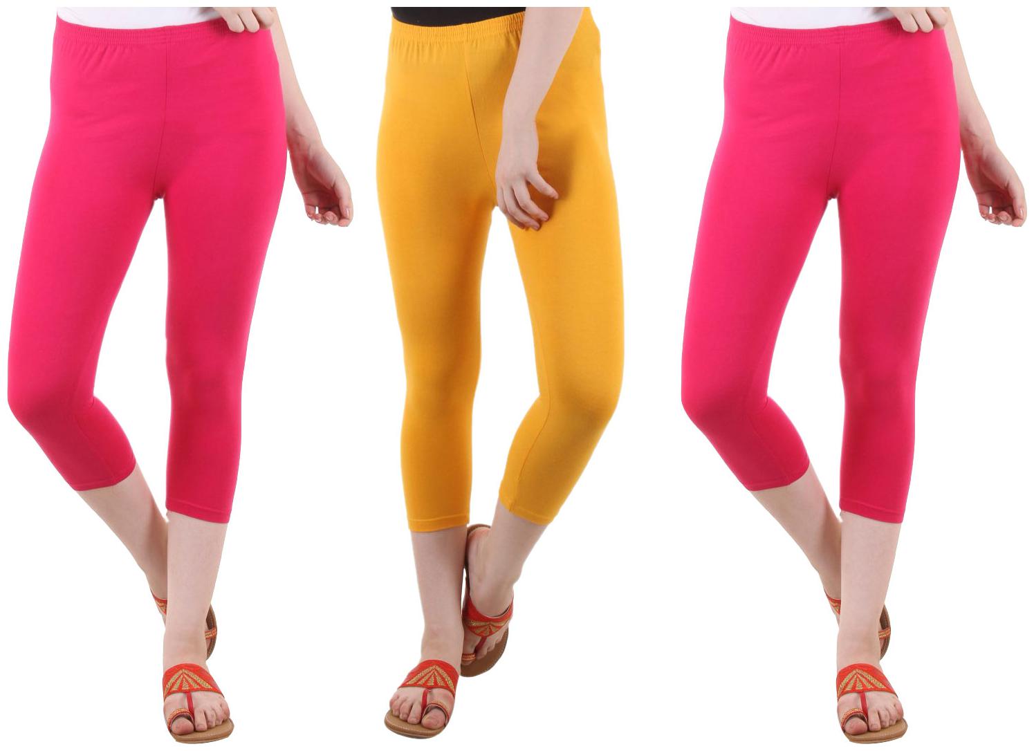 

EVEY Women Solid Regular capri - Pink Yellow