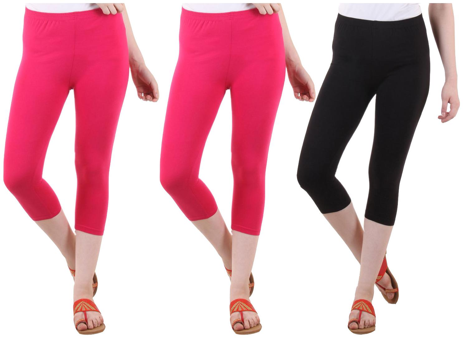 

EVEY Women Solid Regular capri - Pink Black