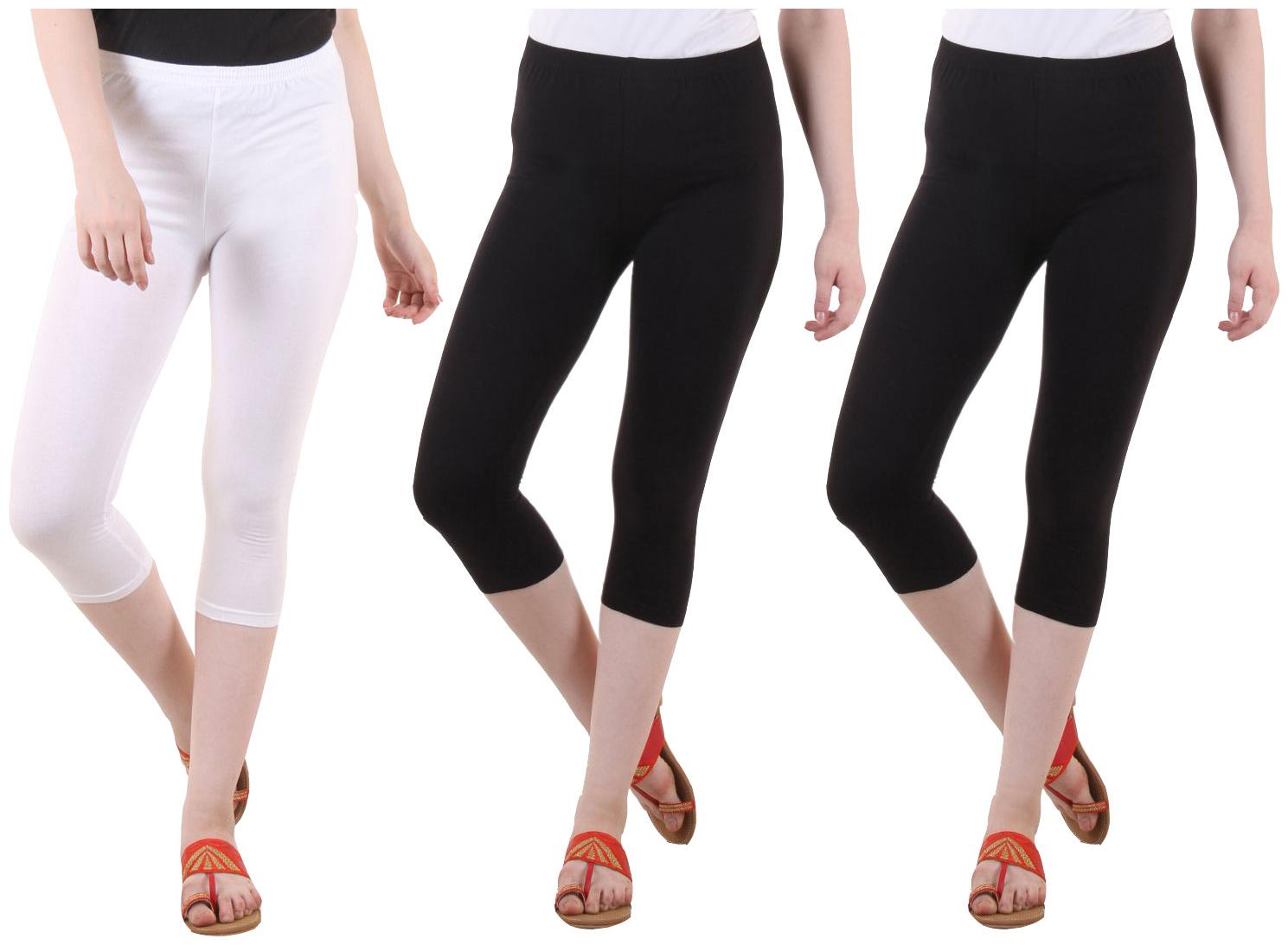 

EVEY Women Solid Regular capri - White Black