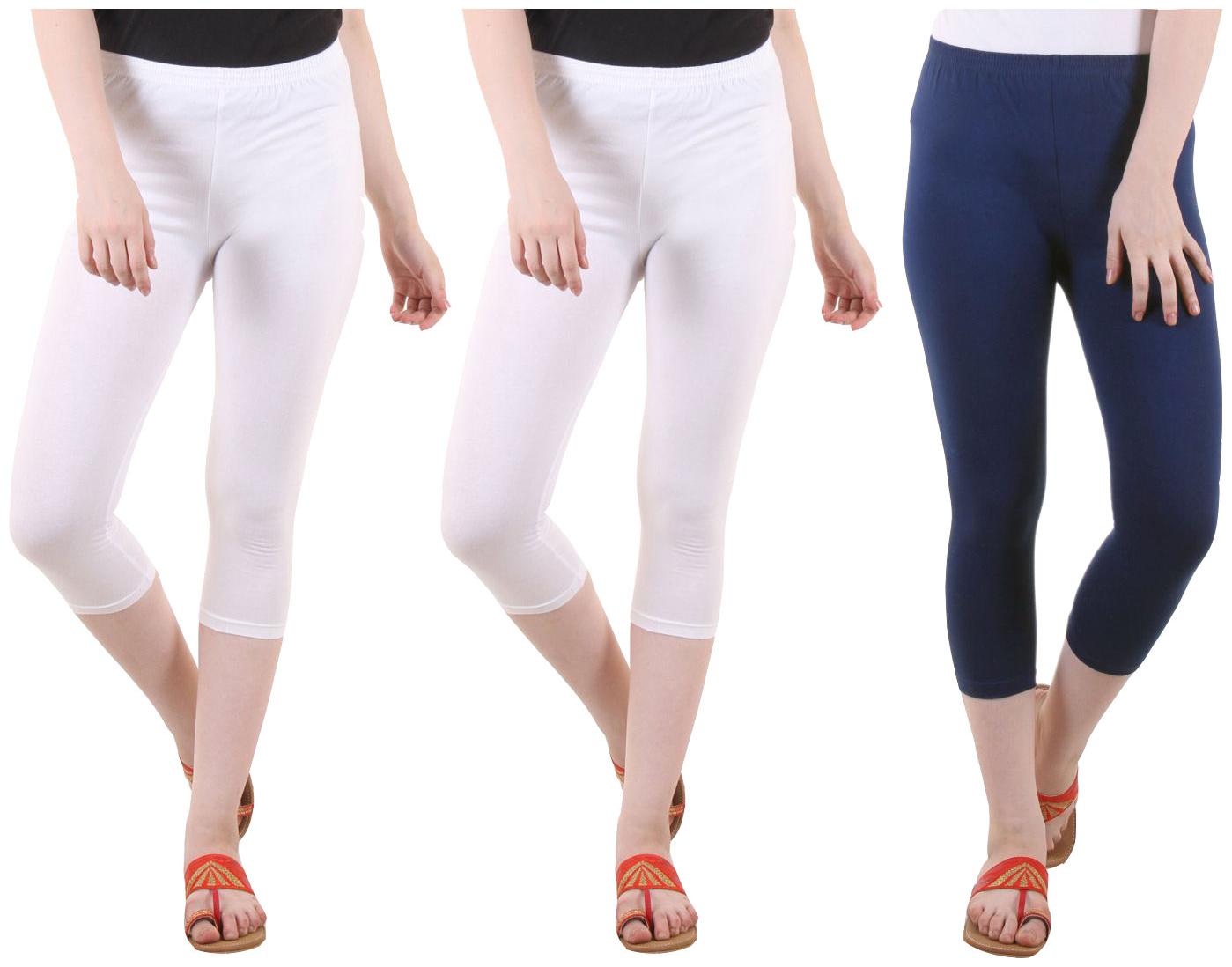 

EVEY Women Solid Regular capri - White Blue