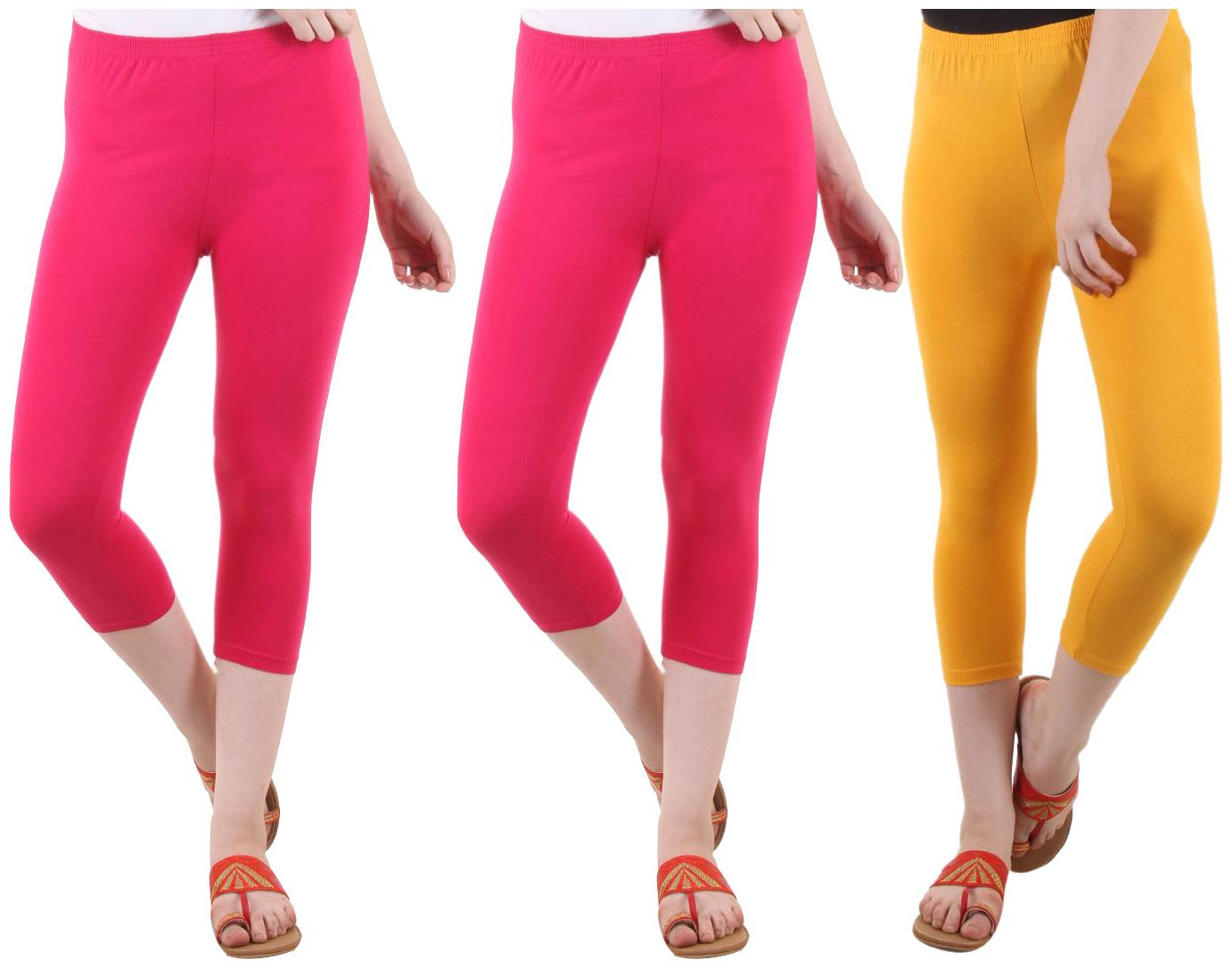 

EVEY Women Solid Regular capri - Pink Yellow
