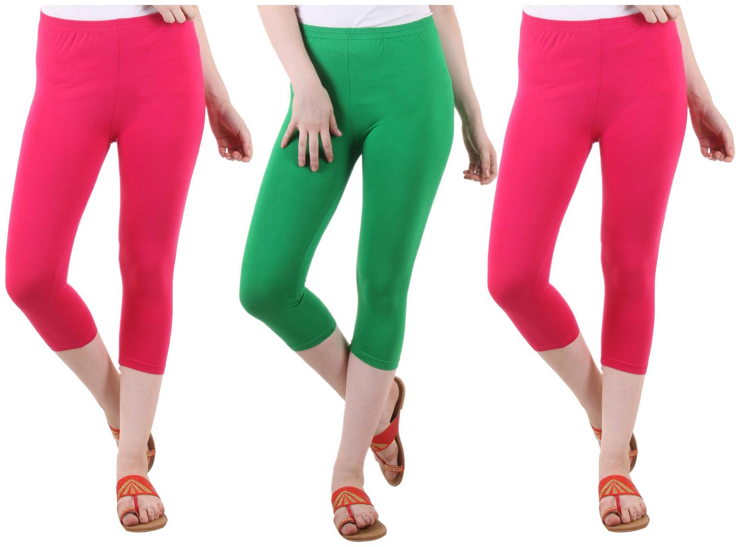 

EVEY Women Solid Regular capri - Pink Green