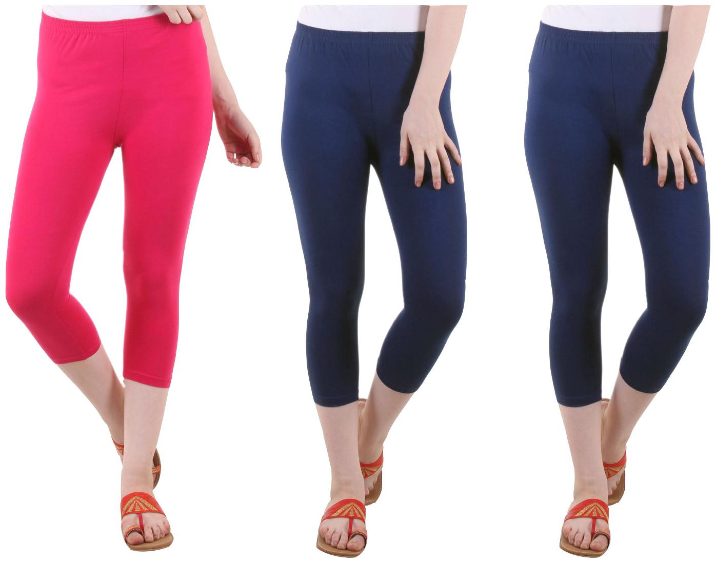 

EVEY Women Solid Regular capri - Pink Blue