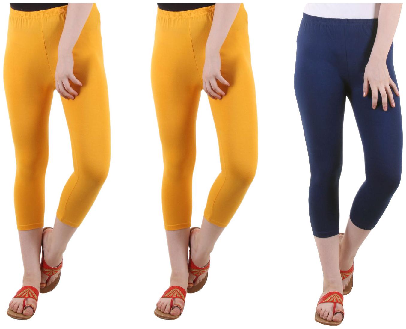 

EVEY Women Solid Regular capri - Yellow Blue