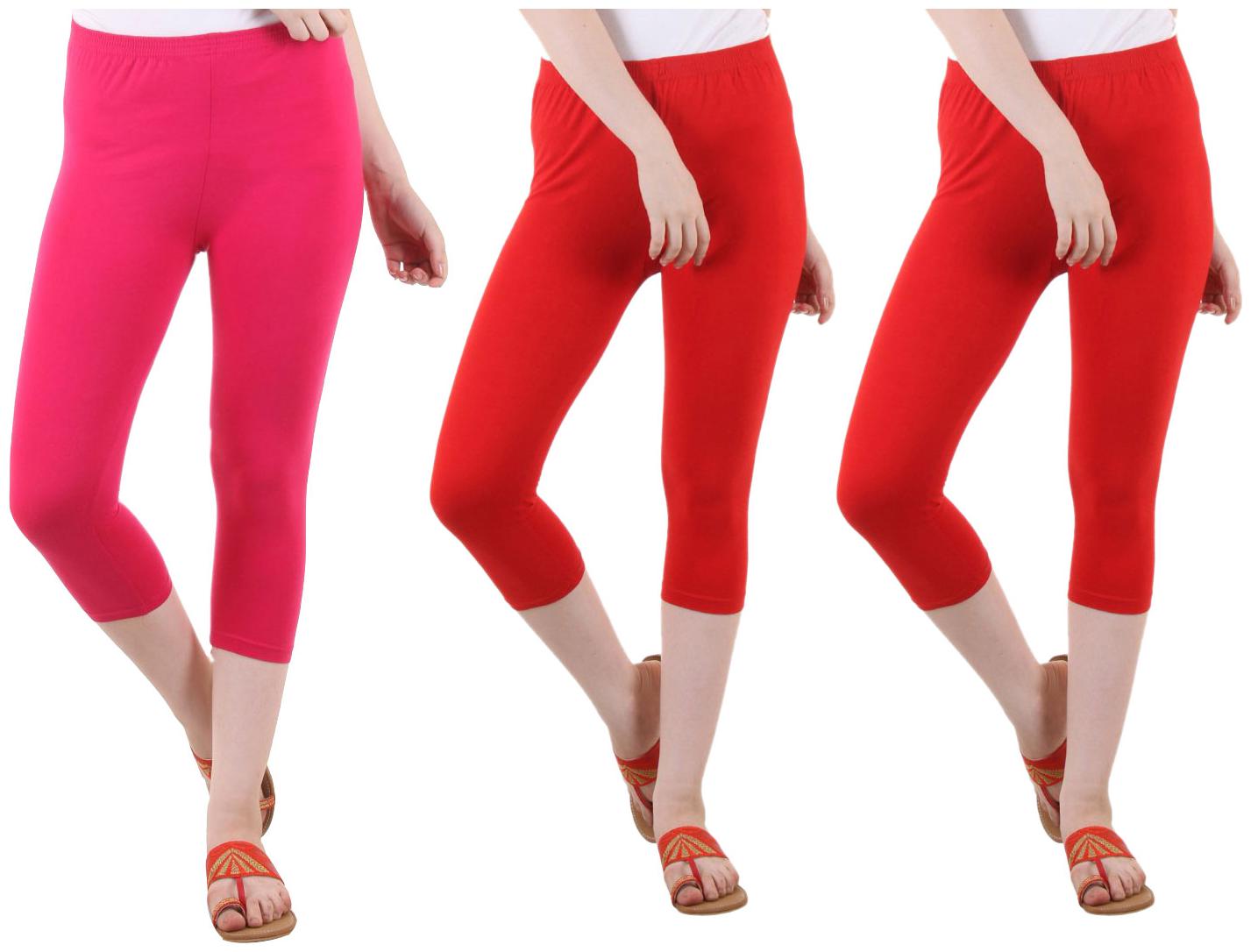 

EVEY Women Solid Regular capri - Pink Red