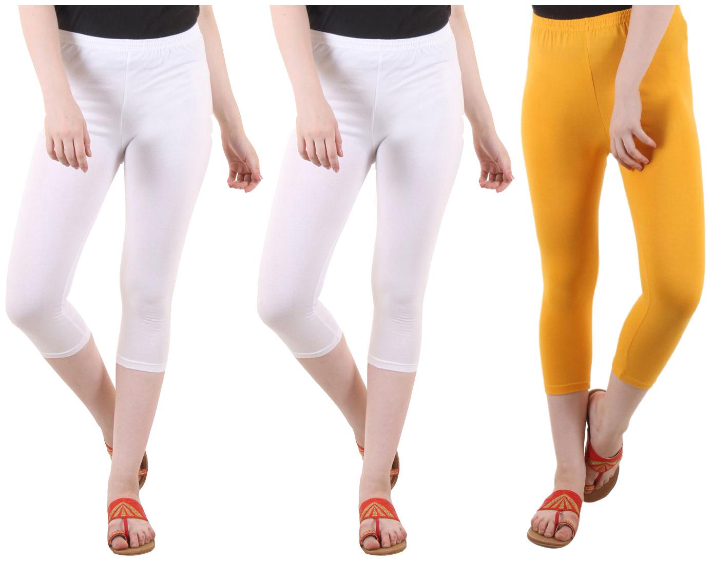 

EVEY Women Solid Regular capri - White Yellow