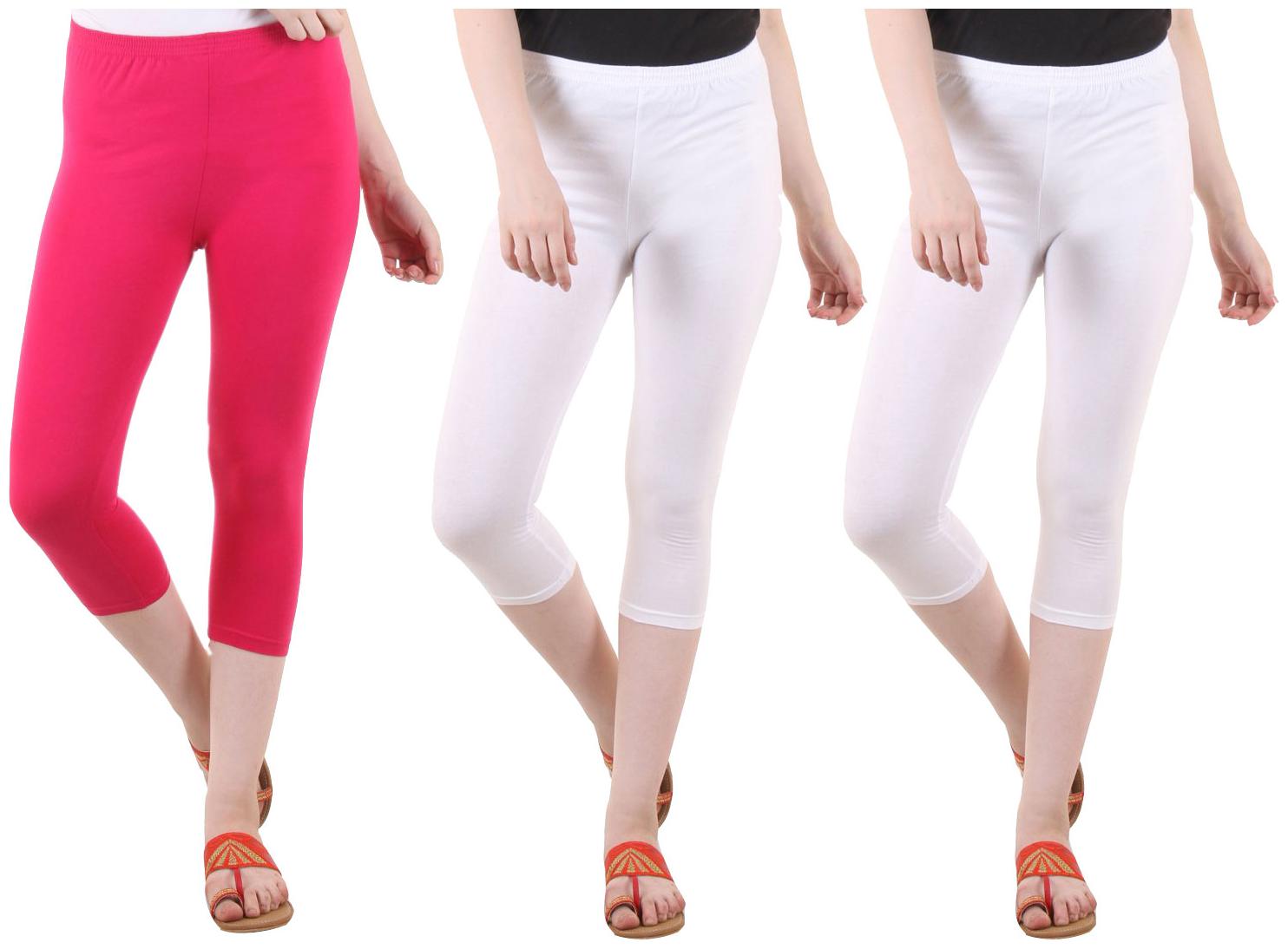 

EVEY Women Solid Regular capri - Pink White