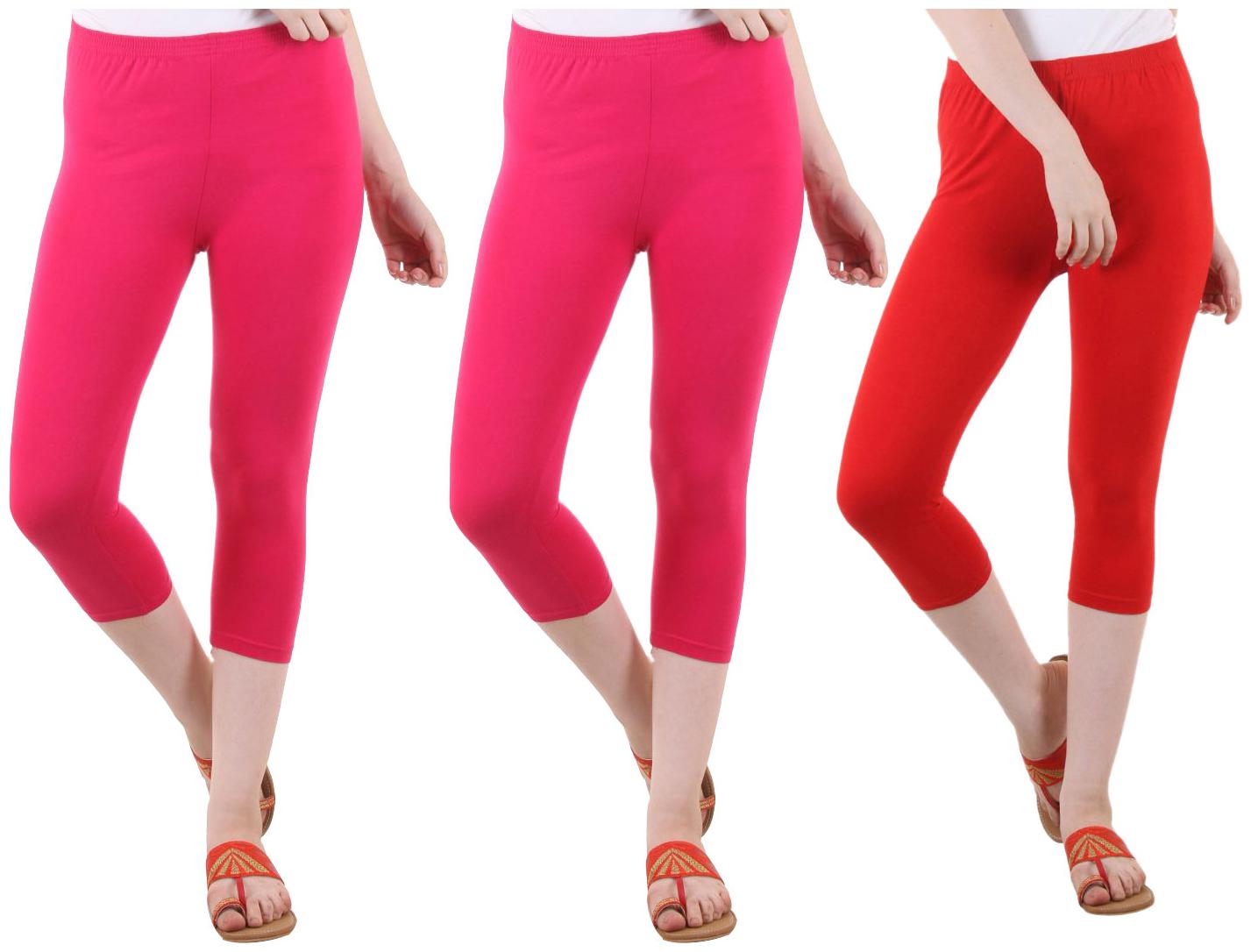 

EVEY Women Solid Regular capri - Pink Red