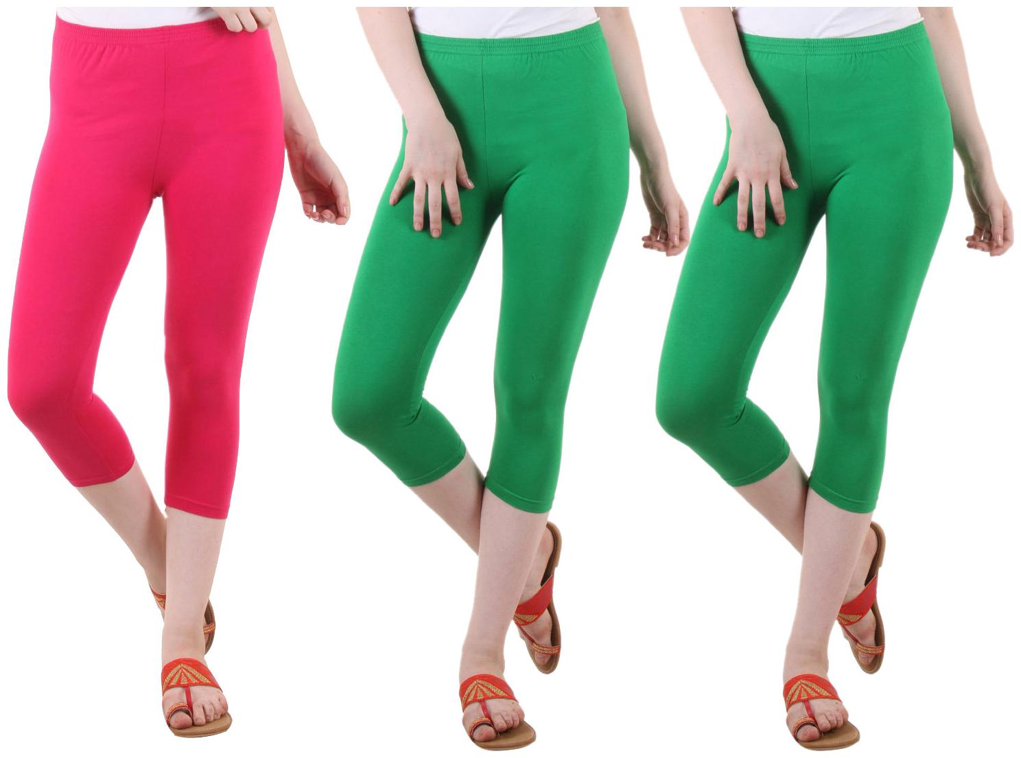 

EVEY Women Solid Regular capri - Pink Green