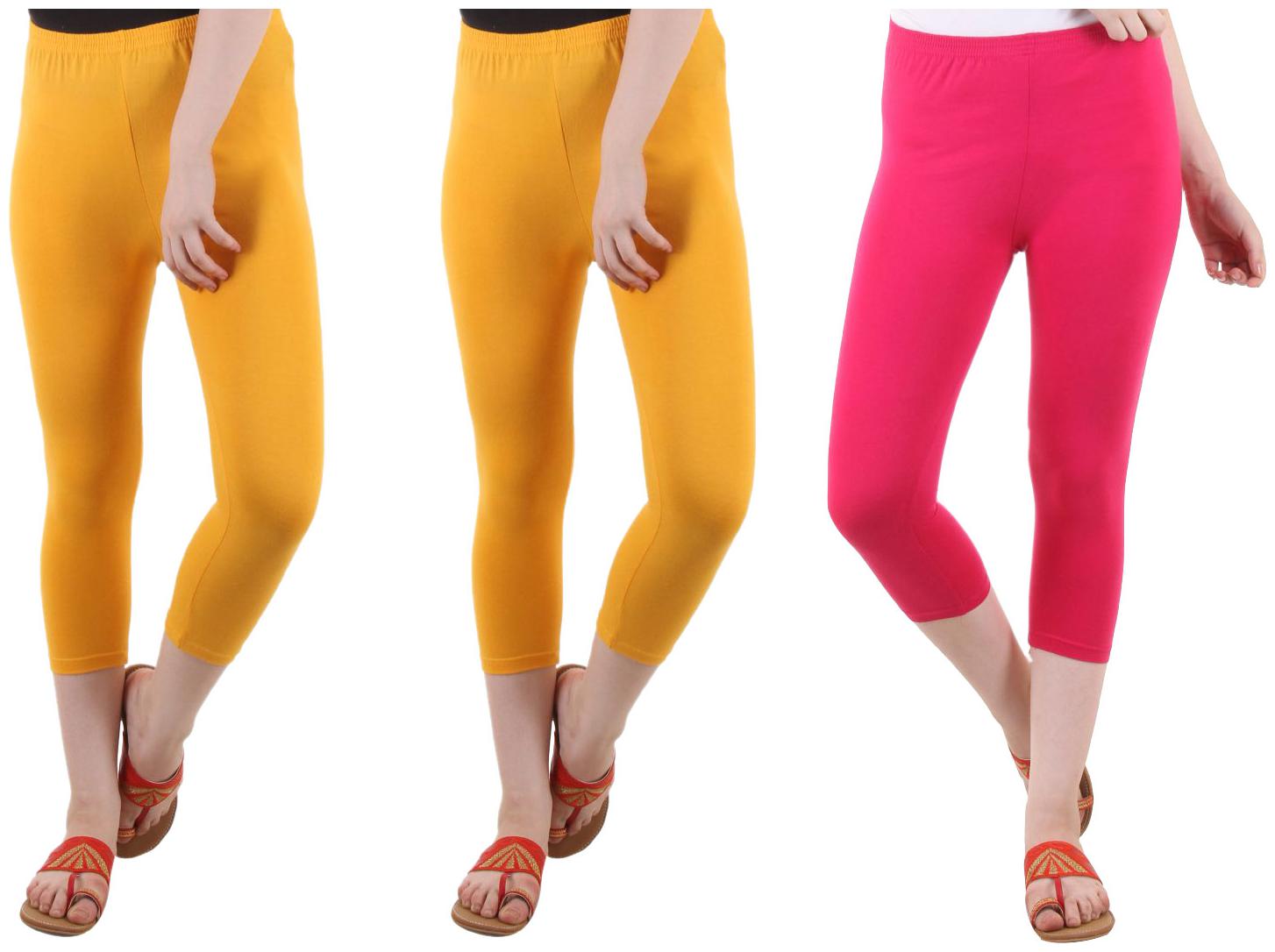 

EVEY Women Solid Regular capri - Yellow Pink