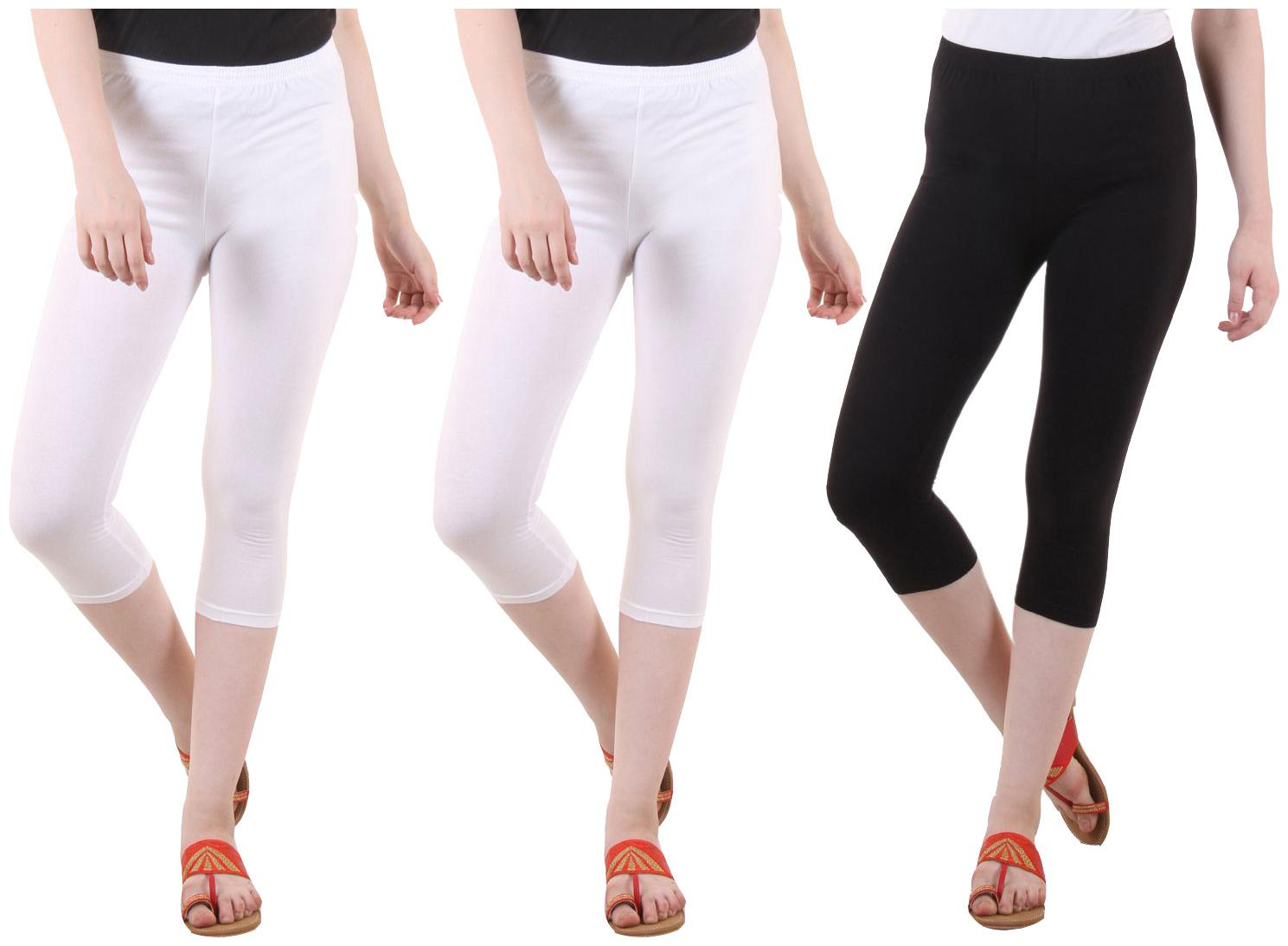 

EVEY Women Solid Regular capri - White Black