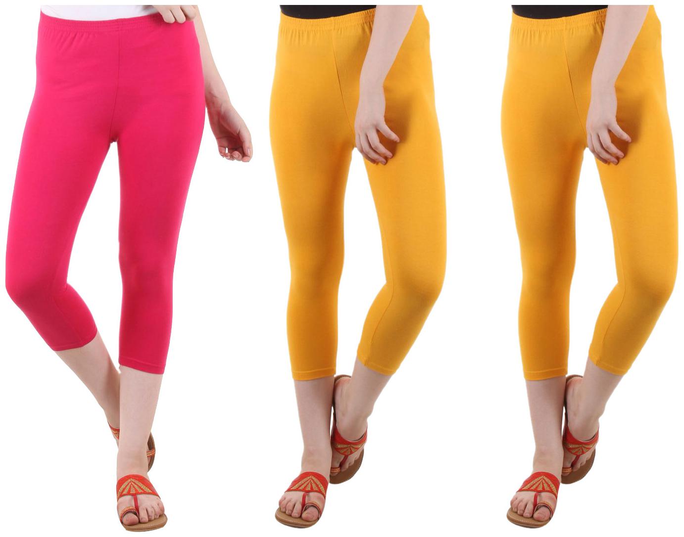 

EVEY Women Solid Regular capri - Pink Yellow