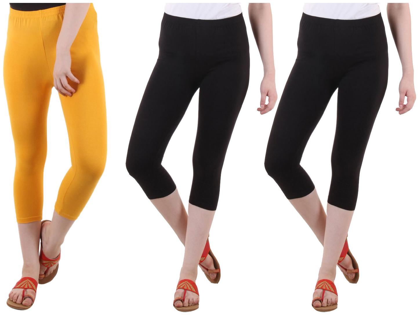 

EVEY Women Solid Regular capri - Yellow Black