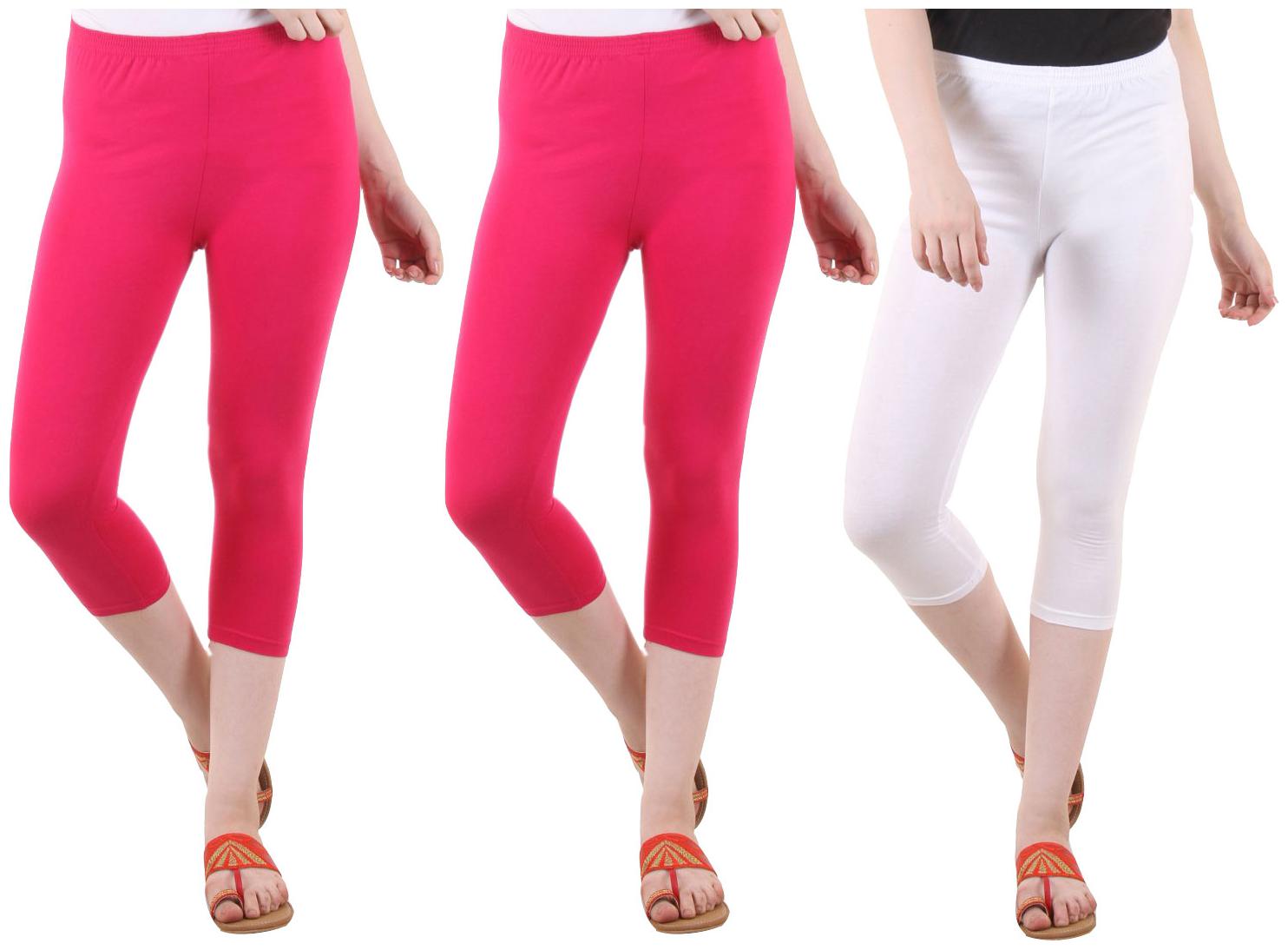 

EVEY Women Solid Regular capri - Pink White