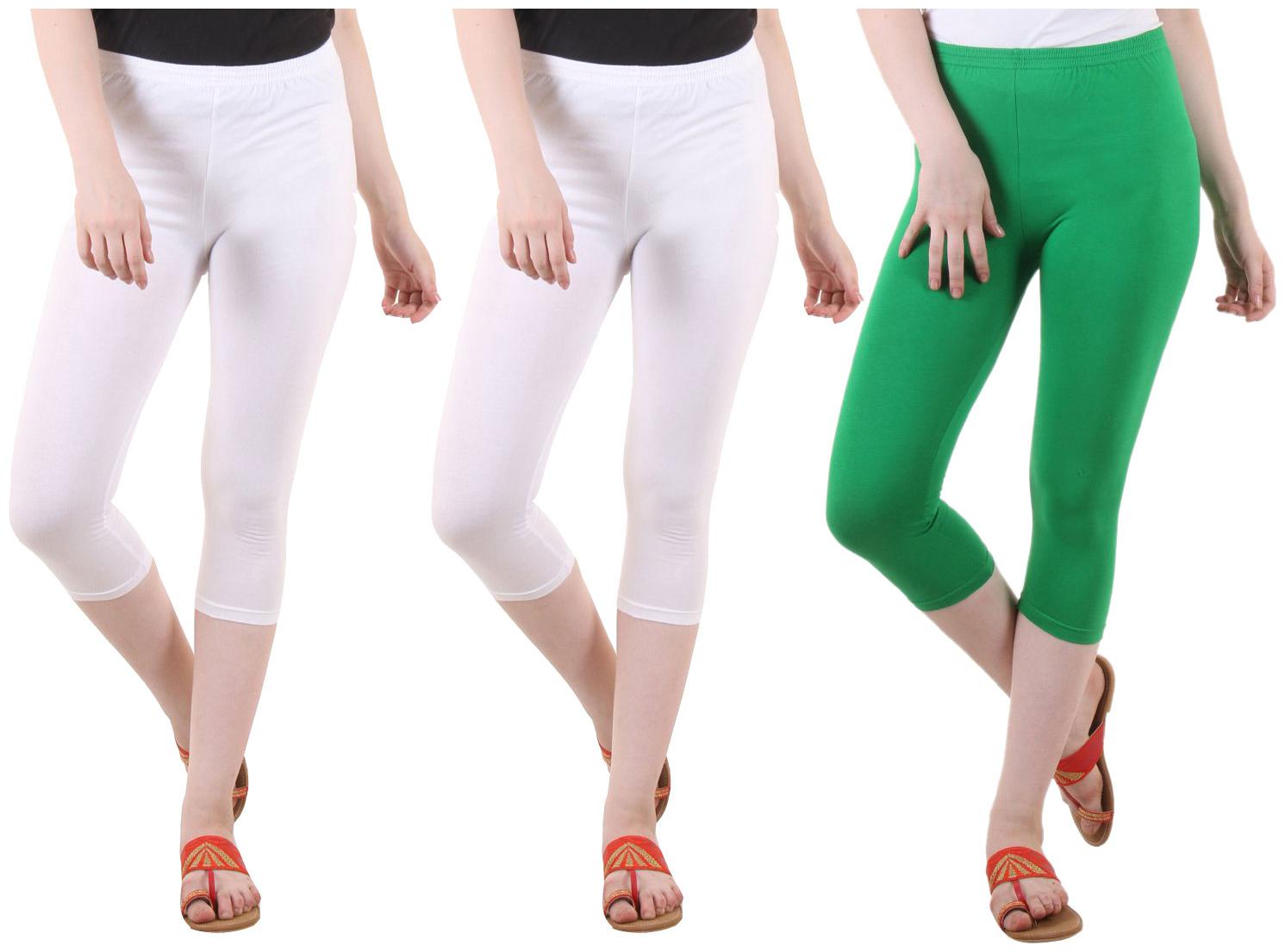 

EVEY Women Solid Regular capri - White Green