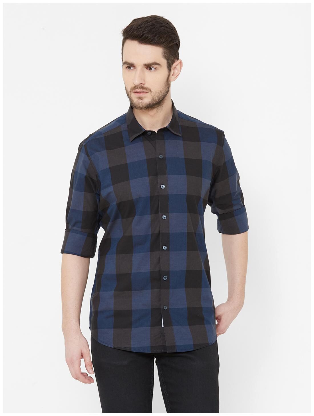 

EVOQ Men Blue Checked Regular Fit Casual Shirt