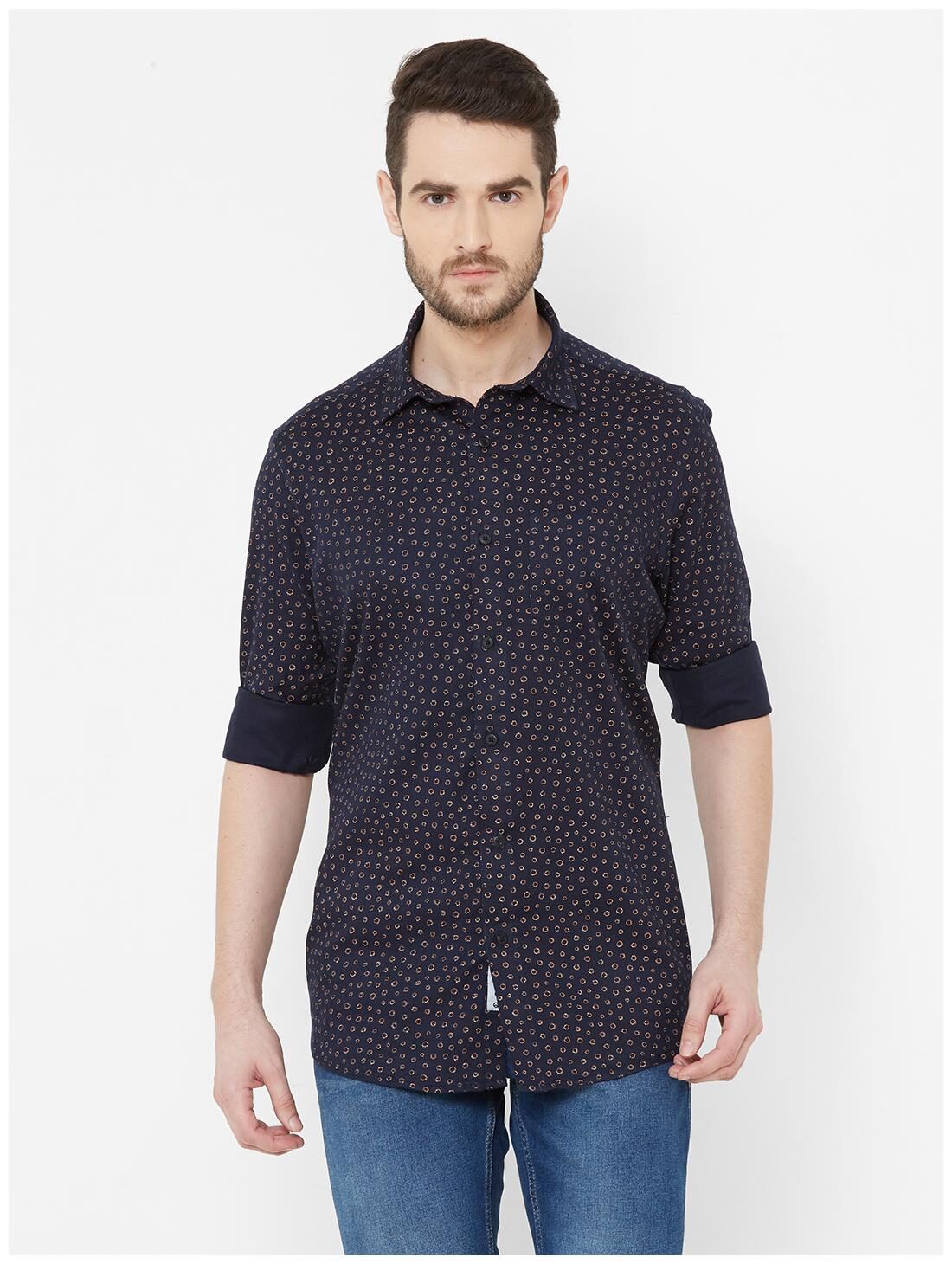 

EVOQ Men Blue Printed Regular Fit Casual Shirt