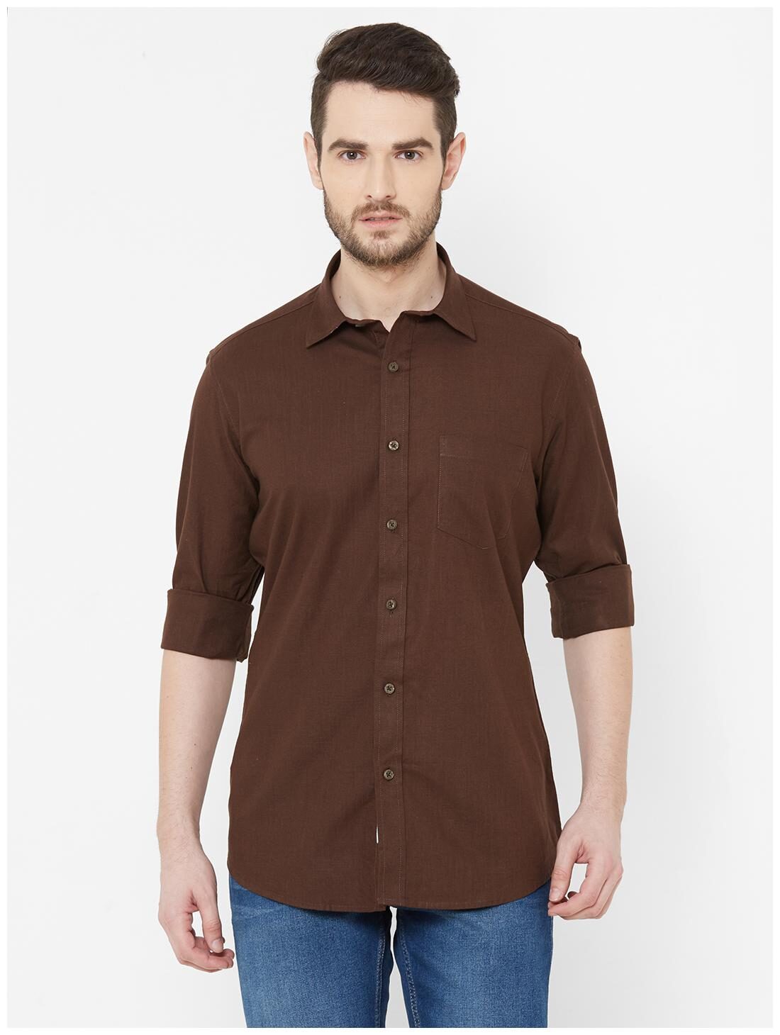 

EVOQ Men Brown Solid Regular Fit Casual Shirt