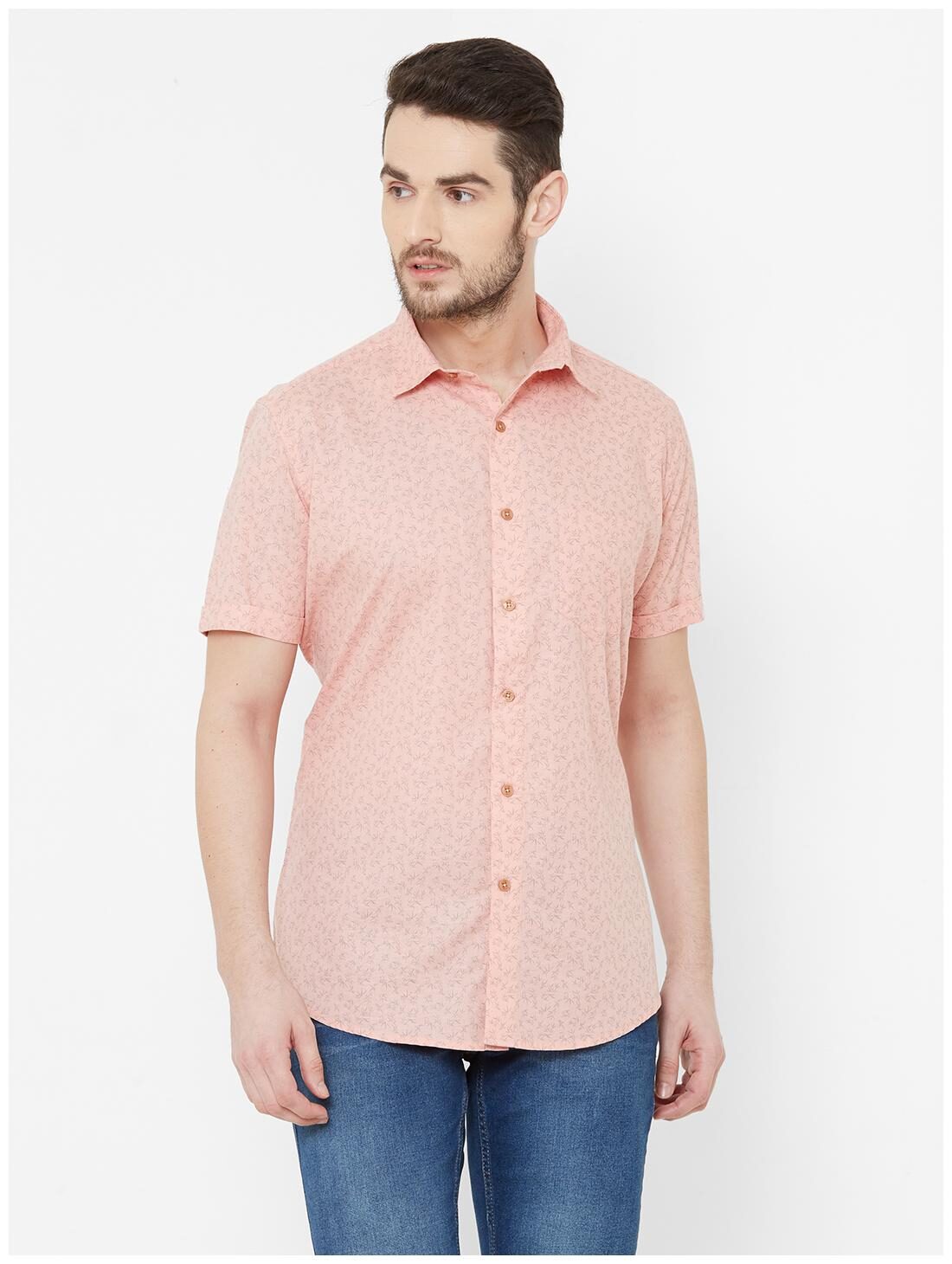 

EVOQ Men Peach Printed Regular Fit Casual Shirt