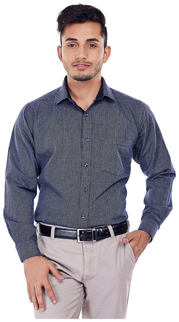 

EVOQ Indigo Dobby shirt with full sleeved horn button smart spread collar