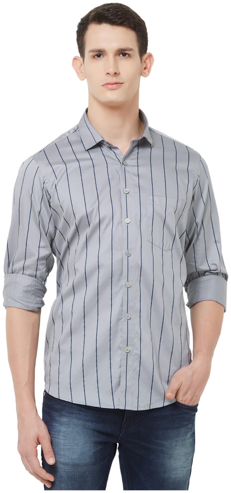 

EVOQ Men Grey Pinstrips Regular Fit Casual Shirt