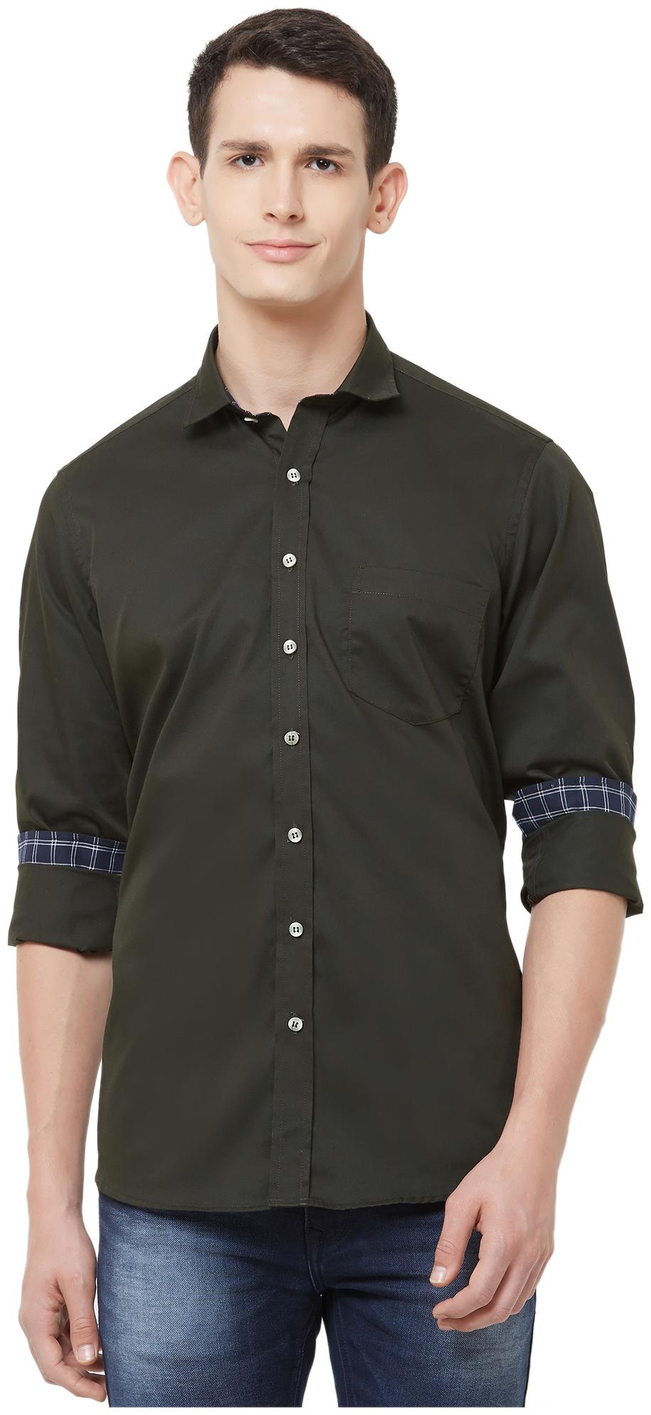 

EVOQ Men Green Solid Regular Fit Casual Shirt