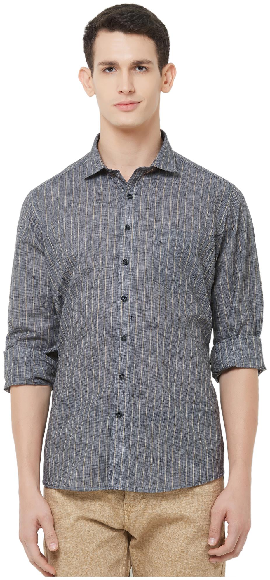 

EVOQ Men Grey Pinstrips Regular Fit Casual Shirt