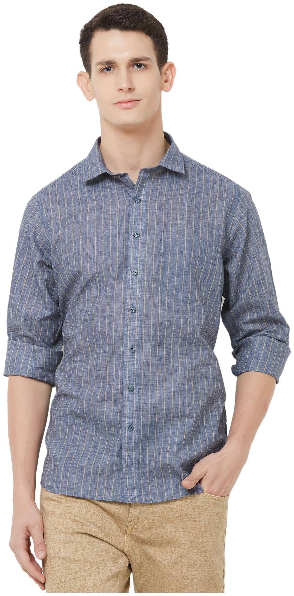 

EVOQ Men Blue Pinstrips Regular Fit Casual Shirt