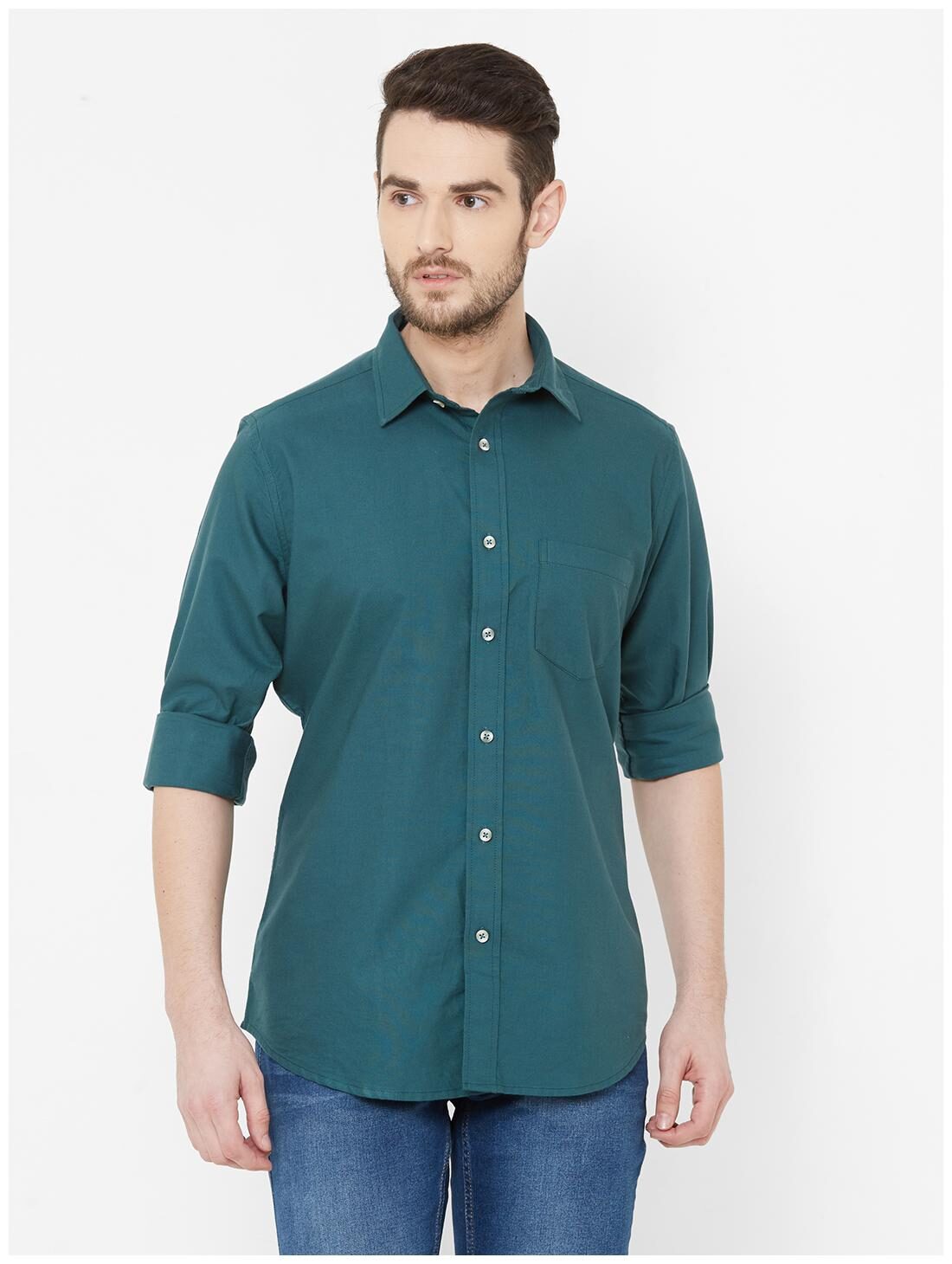 

EVOQ Men Green Solid Regular Fit Casual Shirt