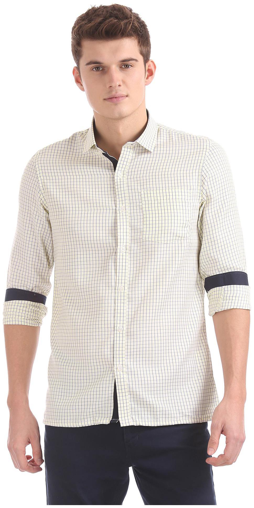 

Excalibur Men Yellow Checked Slim Fit Casual Shirt