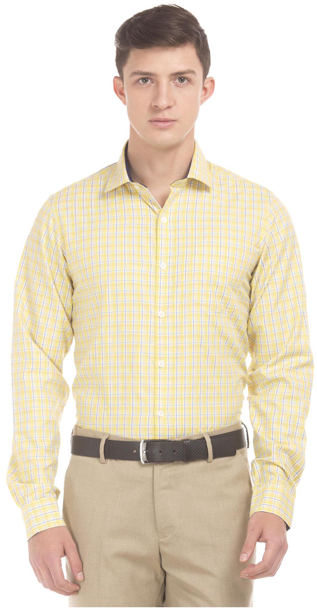 

Excalibur Men Yellow Checked Slim Fit Casual Shirt