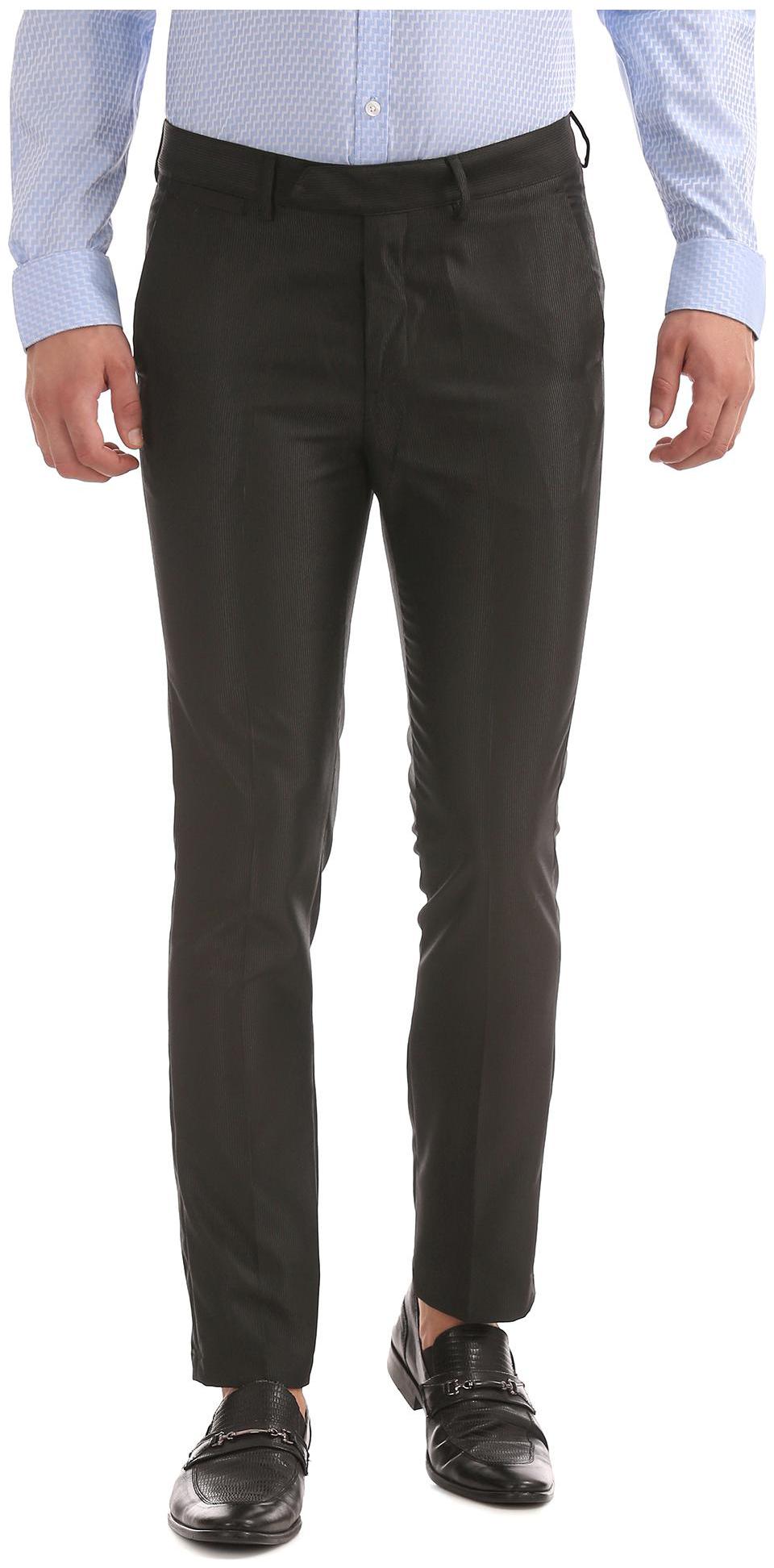 

Excalibur Men Striped Slim Fit Formal Trouser - Black