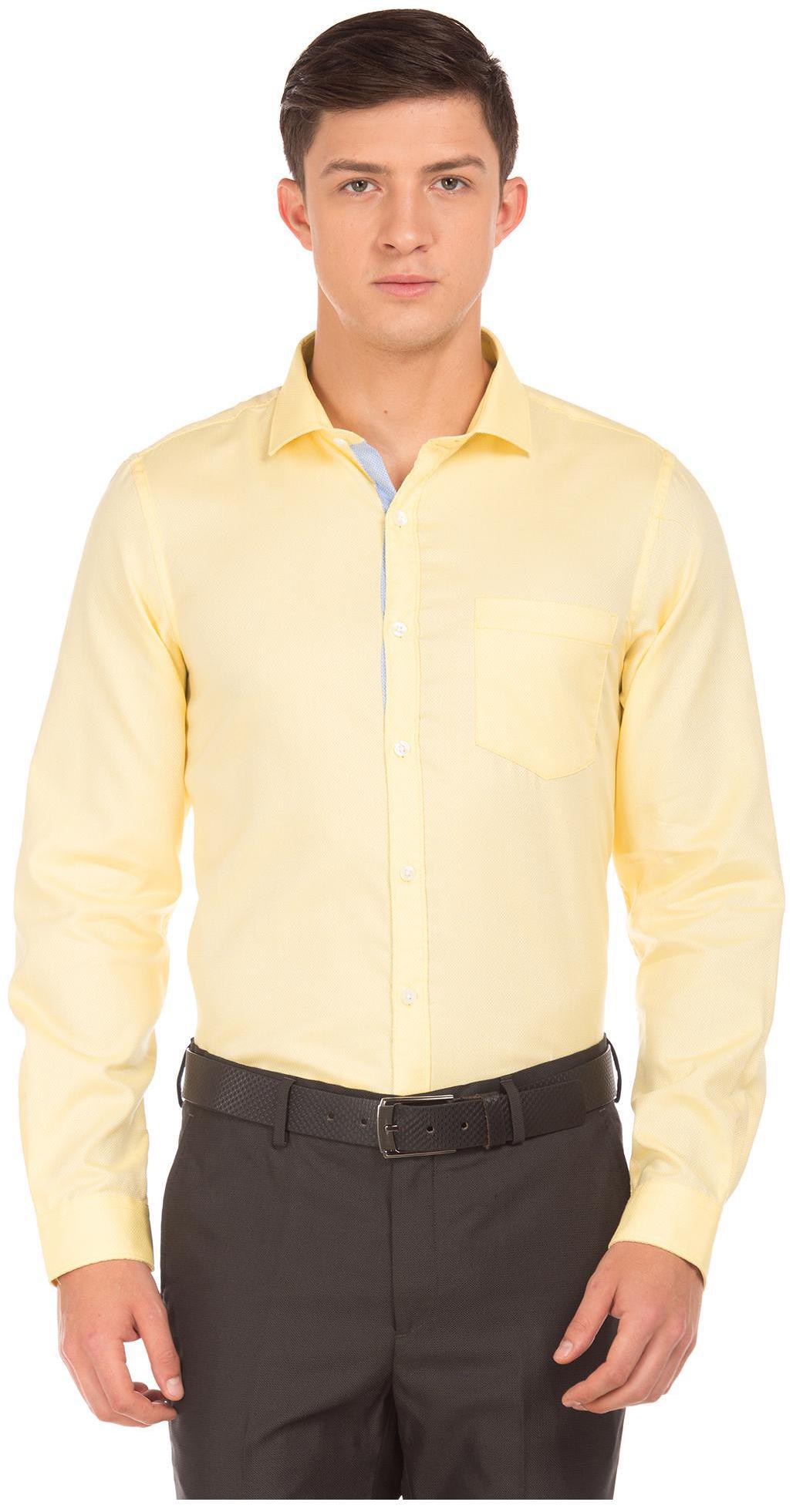 

Excalibur Men Yellow Weaved Slim Fit Casual Shirt