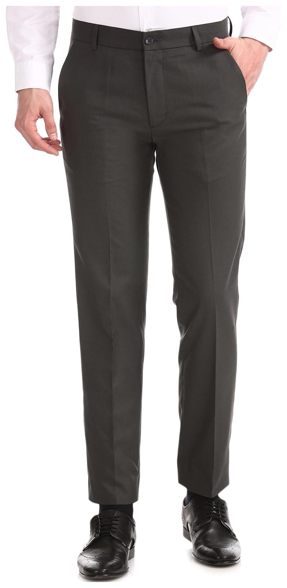 

Excalibur Men Solid Slim Fit Formal Trouser - Grey