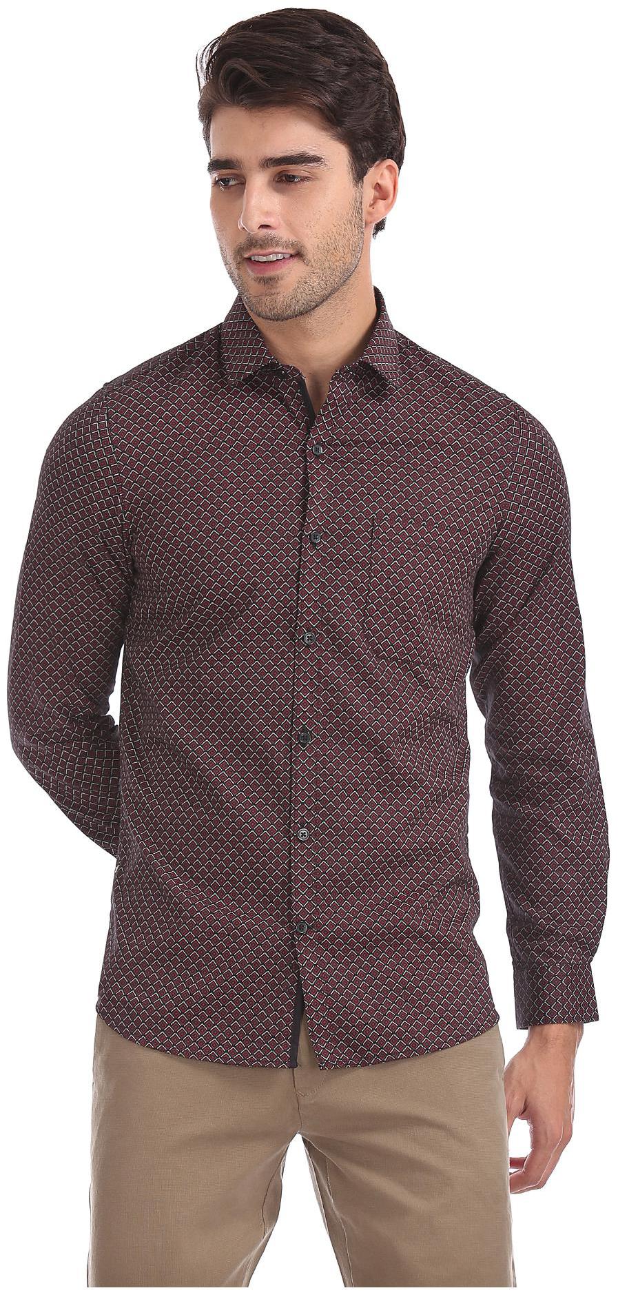

Excalibur Men Red Printed Super Slim Fit Casual Shirt