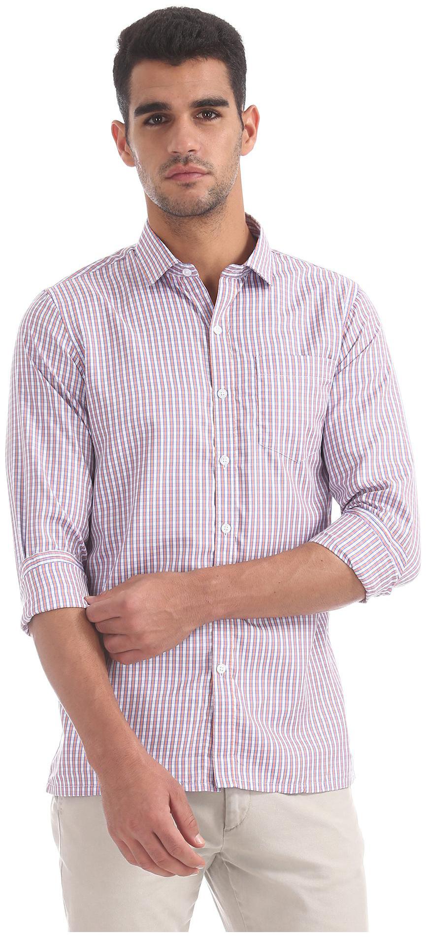 

Excalibur Men Orange Checked Slim Fit Casual Shirt